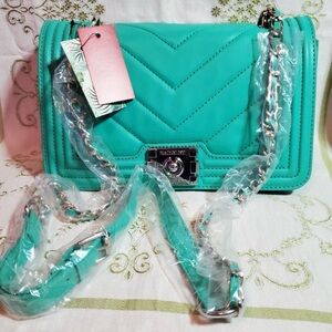 Badgley Mischka Teal Women's Vegan Leather Quilting Crossbody Bag MSRP $149